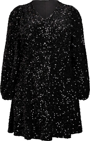 Zizzi Mjosefine Paljettkjole L/S - Svart Kjole til Dame