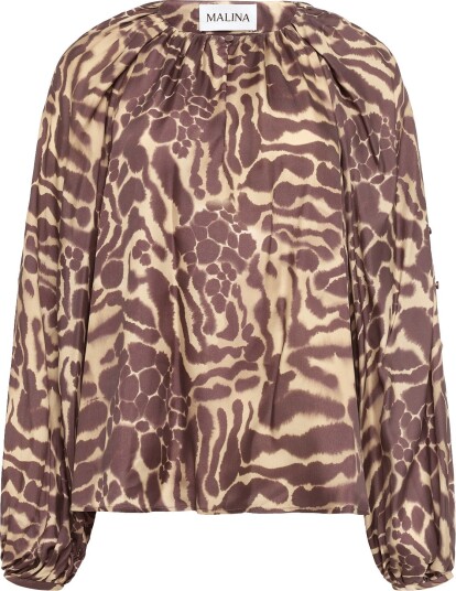 Malina Sophie Button Detail Gathered Blouse   Brown   36