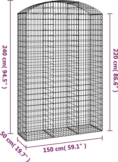 vidaXL Gabionkurv buet 150x50x220/240 cm galvanisert jern