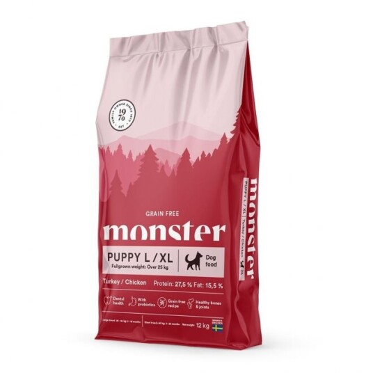 Monster Pet Food Hundefôr Puppy L/XL Kalkun & Kylling 12 kg - Grain Free Monster Pet Food Hundefôr Puppy L/XL Kalkun & Kylling 12 kg - Grain Free
