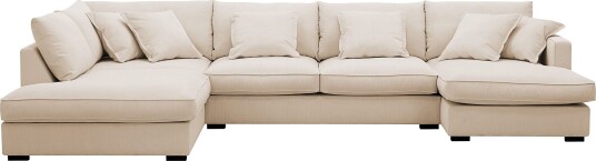 Rossita Lyx 5 seters høyrevendt U formet ekstra dyp sofa med divan og sjeselong i manchester Beige