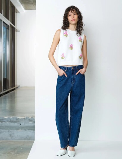 French Connection Junie Floral Applique Vest White S