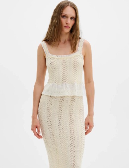 Malina Evelynn Crochet Trimmed Knitted Top Cream XL
