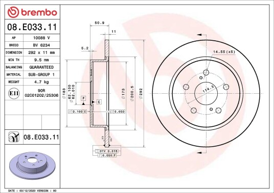 Bremseskive BREMBO 08.E033.11 Bremseskive BREMBO 08.E033.11