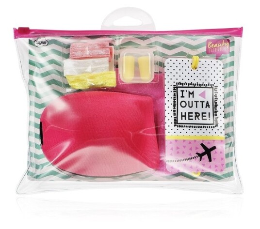 Inflight Essential Kit Set Beauty Junky: Beauty Junky Hair Elastic 3 Pcs + Beauty Junky Foam Earplugs + Beauty Junky Luggage Tag Metal Keyring + Beauty Junky Textile Socks + Beauty Junky Sleep Mask Universal