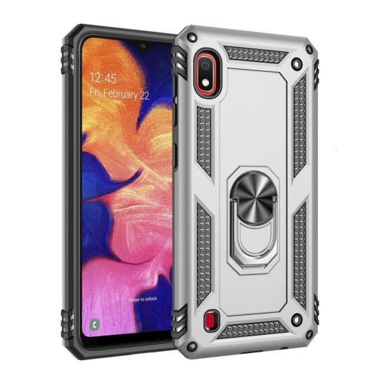 INCOVER Samsung Galaxy A10 Solid Plastdeksel m. Fingerholder / Stativ - Sølv