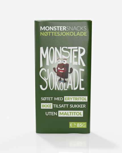 Monster Lavkarbo Belgisk Melkesjokolade m/Nøtter - UTEN MALTITOL - 85g Monster Lavkarbo Belgisk Melkesjokolade m/Nøtter - UTEN MALTITOL - 85g