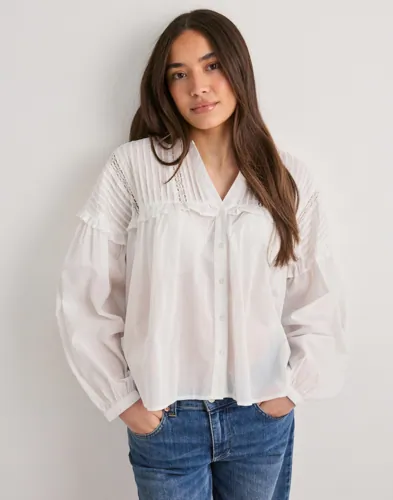 Only Hvit Onlriez L/S Open Neck Brod Top Wvn