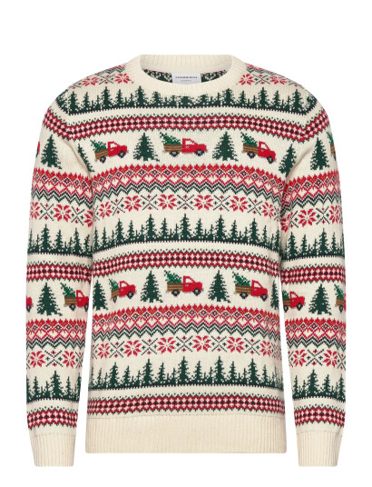 Lindbergh Winter Village Jaqucard O-Neck Knit - Cream - L