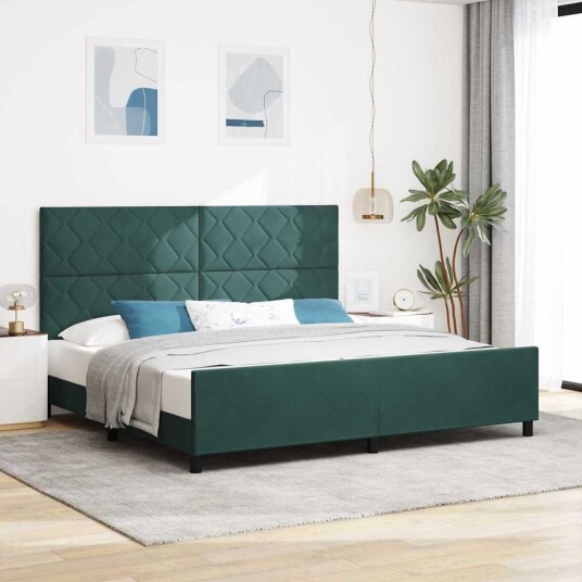 Boksfjær Seng med hodegjerde Mørkegrønn 200 x 200 cm Fløyel