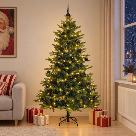 vidaXL Kunstig juletre med kuler 180 cm 300 LED-lys Varmhvit