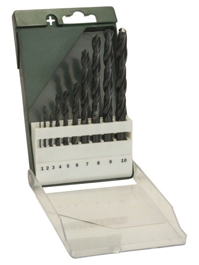 Bosch 10 delers metallbor sett HSS R DIN 338 1,0; 2,0; 3,0; 4,0; 5,0; 6,0; 7,0; 8,0; 9,0; 10,0 mm
