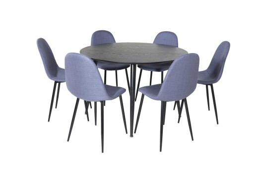 Venture Design Dipp & Polar spisegruppe Svart/blå 6 st stoler & bord 115 cm
