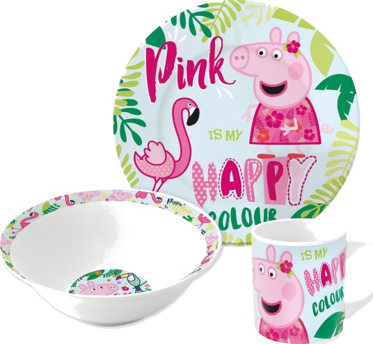 Peppa Gris 3-delt Gavesett med Tallerken, Skål og Kopp for Barn