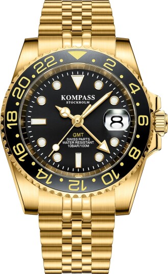 Kompass GMT Professional Jubilee Sapphire Steel Gold Black