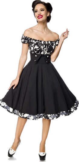 Belsira Rockabilly Middellang kjole Schulterfreies Swing Kleid L til XXL Damer svart hvit
