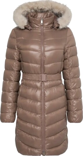Calvin Klein Shine Lw Belted Long Puffer With DEEP TAUPE S