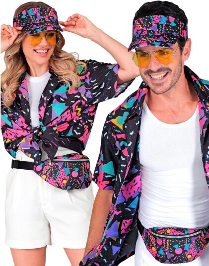 80s Funky Fashion Svart Sett med Rumpetaske og Solskjerm