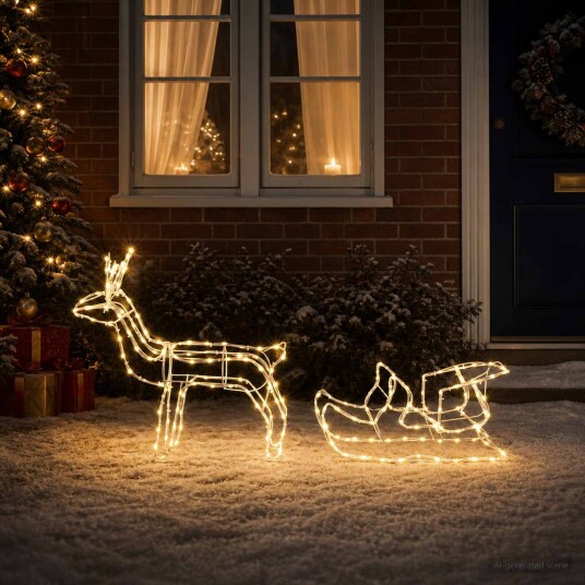 vidaXL Reinsdyr og slede juledekorasjon LOVIISA 240 LED-lys Varmhvit