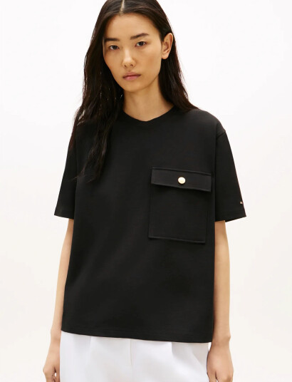 Tommy Hilfiger Gold Button Long Ss Tee Black XXS Tommy Hilfiger Gold Button Long Ss Tee Black XXS