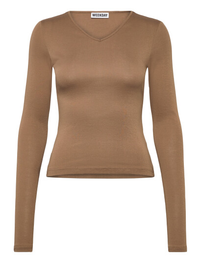 Weekday V Neck Long Sleeve Top Brown XL