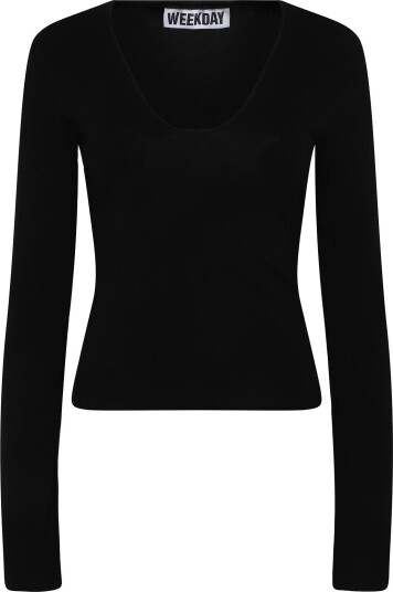Weekday Vinnie V-Neck Slim Long Sleeve - BLACK - XS