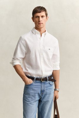 Regular fit skjorte i bomullslin WHITE XXL