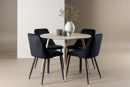 Venture Home Plaza Spisegruppe 100 cm Rund med 4 Night stoler Whitewash/Sort