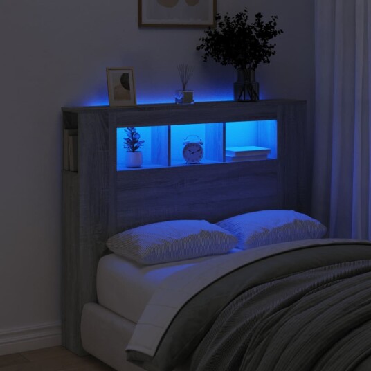 Sengegavl med LED grå sonoma 120x18,5x103,5 cm konstruert tre 8721012259263 Sengegavl med LED grå sonoma 120x18,5x103,5 cm konstruert tre 8721012259263