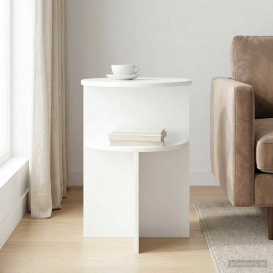 vidaXL Sidetabell Høgglans hvit Ø 39,5 x 55 cm Konstruert tre