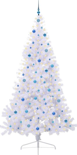  Kunstig juletre med 300 LED med stativ Hvit 240 cm PVC og stål