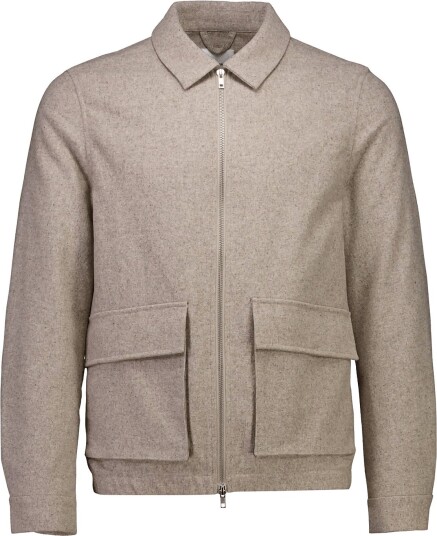Lindbergh Flannel Wool Blend Cropped Length Overshirt Jacket DK SAND MEL XL