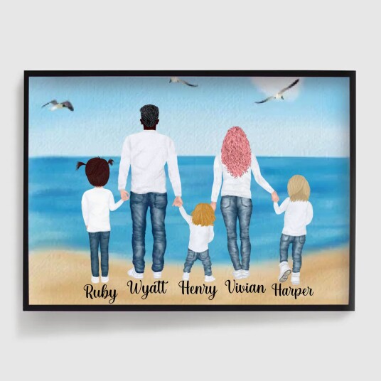 Personlig Plakat Familie Strandscene