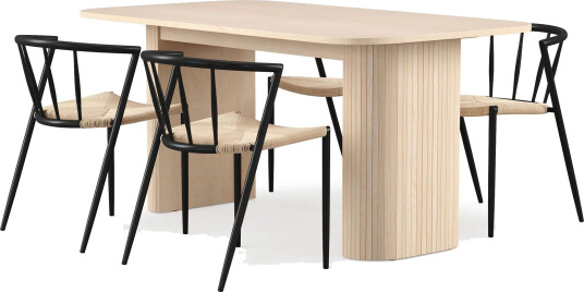Kopparbo Spisebord 160 cm med 4 Winston Spisestoler - Hvit / Beige / Metallben Svart