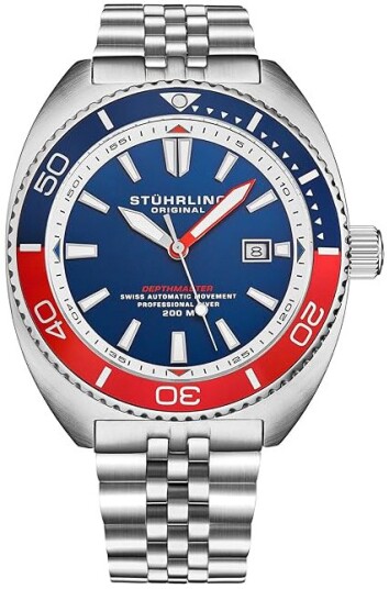 Stührling Original Herreklokke 1008.03 Depthmaster Blå/Stål Ø45 mm