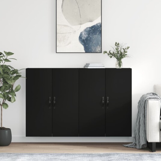 Veggskap 2 stk svart konstruert tre 8720845473129