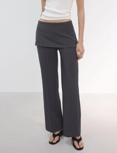 Mango Straight Leg Trousers With A Mixed Design   Grey   38