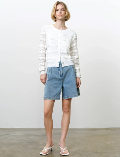 French Connection Krista Lace Mix Cardigan White M