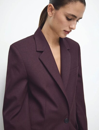 Mango Straight Suit Jacket With Lapel Pockets Burgundy XS