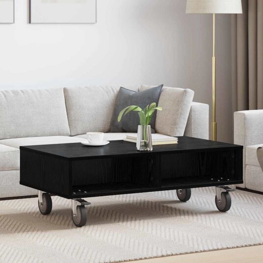 vidaXL Sidebord med hjul Svart Eik 90 x 50 x 30 cm Konstruert tre