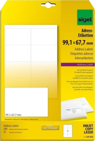 Sigel La322 Ikke Klebende Etikett Hvit Universell Avrundet Rektangel A4 99.1 X 67.7 Mm