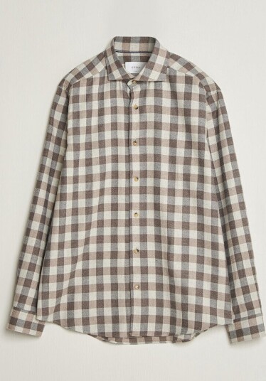 Eton Casual Fit Checked Flannel Shirt Beige