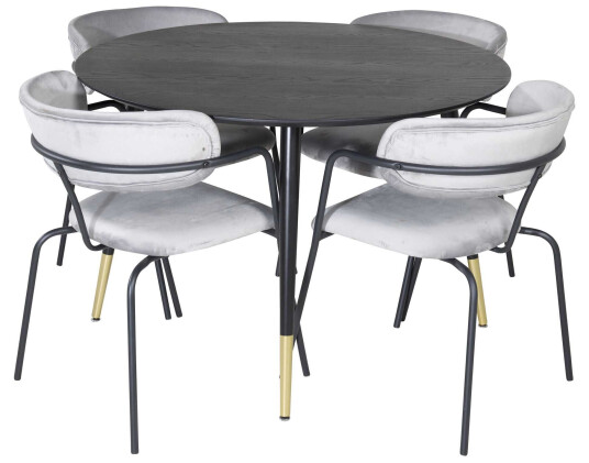 Venture Design Dipp & Arrow spisegruppe Svart/grå 4 st stoler & bord 115 cm