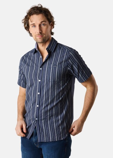 Seaside Coos Bay Shirt Navy Stripe S Kortarmede Skjorter