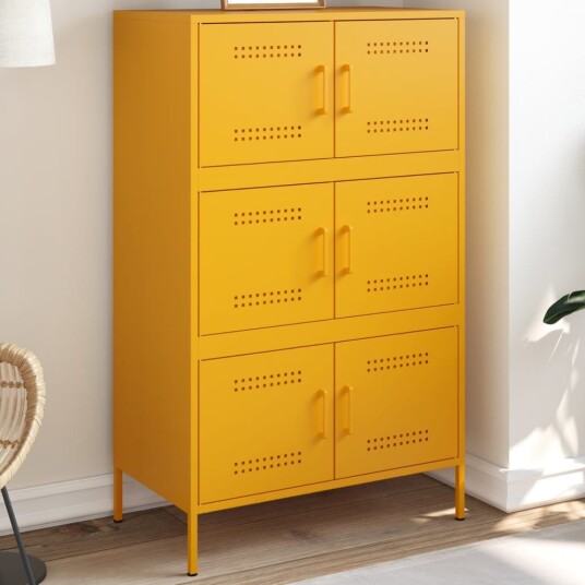 Highboard sennepsgul 68x39x113 cm stål