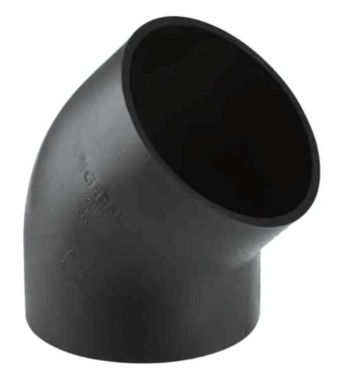 Geberit 125mm PEH 45° Bend for avløpssystemer, UV-bestandig