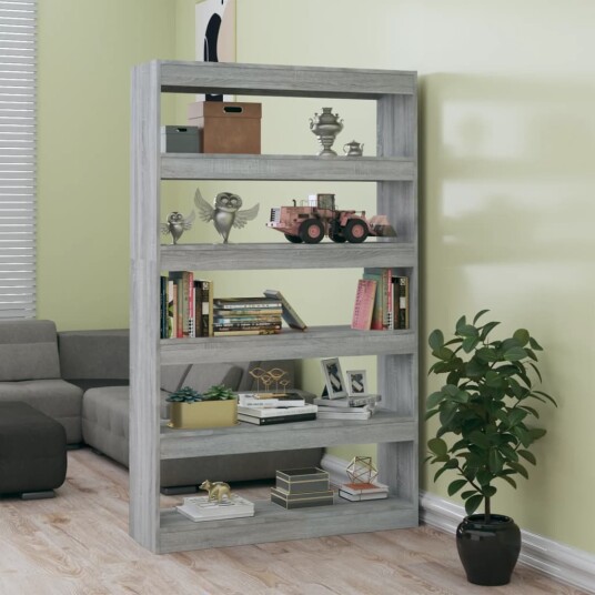 vidaXL Bokhylle/romdeler gr? sonoma eik 100x30x166 cm