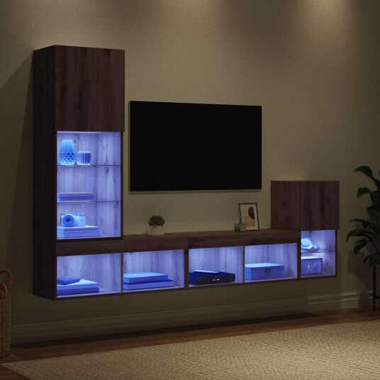 TV Vegg Enheter med LED stripelys Artisan Eik Konstruert tre TV Vegg Enheter med LED stripelys Artisan Eik Konstruert tre