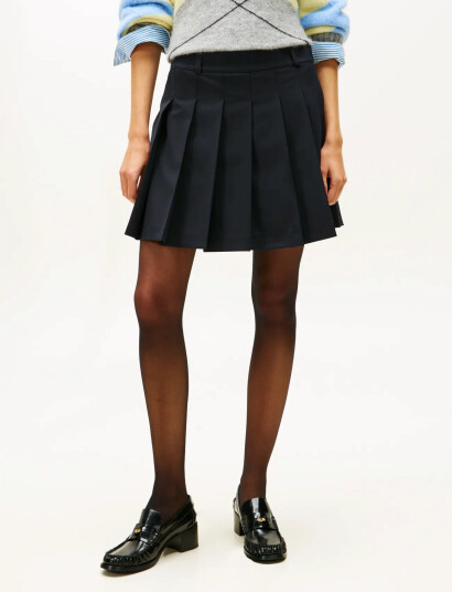 Tommy Hilfiger Timeless Wool Pleated Mini Skirt - Navy - 44