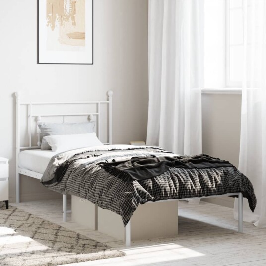 vidaXL Sengeramme i metall med hodegavl hvit 100x190 cm 8721012249158